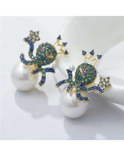 Korean Fashion Unique Design Octopus with Pearl Cubic Zirconia Copper Wholesale Earrings
