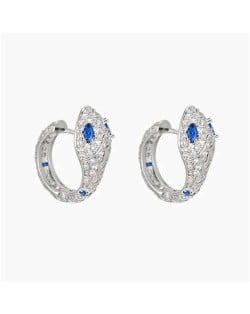 Shining Cubic Zirconia Wholesale Fashion Jewelry Blue Eyes Snake Copper Ear Studs