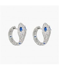 Shining Cubic Zirconia Wholesale Fashion Jewelry Blue Eyes Snake Copper Ear Studs