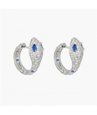 Shining Cubic Zirconia Wholesale Fashion Jewelry Blue Color Eyes Snake Copper Ear Studs