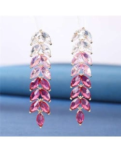 Wholesale Jewelry Beautiful Magical Gradient Color Cubic Zirconia Wheat Design Copper Earrings - Red