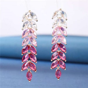 Wholesale Jewelry Beautiful Magical Gradient Color Cubic Zirconia Wheat Design Copper Earrings - Red