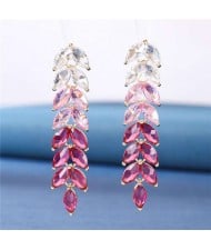 Wholesale Jewelry Beautiful Magical Gradient Color Cubic Zirconia Wheat Design Copper Earrings - Red