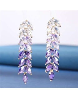 Wholesale Jewelry Beautiful Magical Gradient Color Cubic Zirconia Wheat Design Copper Earrings - Violet