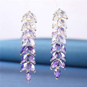 Wholesale Jewelry Beautiful Magical Gradient Color Cubic Zirconia Wheat Design Copper Earrings - Violet