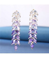 Wholesale Jewelry Beautiful Magical Gradient Color Cubic Zirconia Wheat Design Copper Earrings - Violet