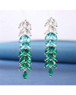 Wholesale Jewelry Beautiful Magical Gradient Color Cubic Zirconia Wheat Design Copper Earrings - Green