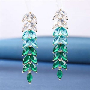Wholesale Jewelry Beautiful Magical Gradient Color Cubic Zirconia Wheat Design Copper Earrings - Green