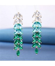Wholesale Jewelry Beautiful Magical Gradient Color Cubic Zirconia Wheat Design Copper Earrings - Green