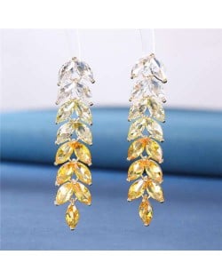 Wholesale Jewelry Beautiful Magical Gradient Color Cubic Zirconia Wheat Design Copper Earrings - Yellow