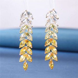 Wholesale Jewelry Beautiful Magical Gradient Color Cubic Zirconia Wheat Design Copper Earrings - Yellow