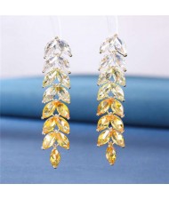 Wholesale Jewelry Beautiful Magical Gradient Color Cubic Zirconia Wheat Design Copper Earrings - Yellow