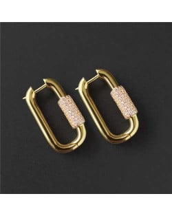 Simple Design U.S Fashion Wholesale Jewelry Rectangular Lock Hoop Earrings - White