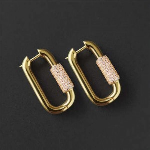 Simple Design U.S Fashion Wholesale Jewelry Rectangular Lock Hoop Earrings - White