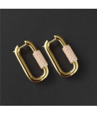 Simple Design U.S Fashion Wholesale Jewelry Rectangular Lock Hoop Earrings - White