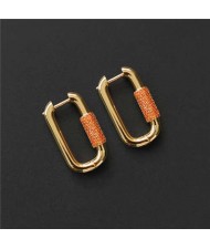 Simple Design U.S Fashion Wholesale Jewelry Rectangular Lock Hoop Earrings - Orange