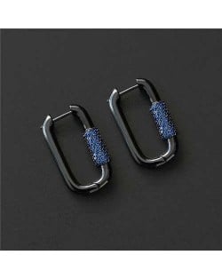 Simple Design U.S Fashion Wholesale Jewelry Rectangular Lock Hoop Earrings - Gun Black