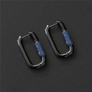 Simple Design U.S Fashion Wholesale Jewelry Rectangular Lock Hoop Earrings - Gun Black