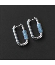 Simple Design U.S Fashion Wholesale Jewelry Rectangular Lock Hoop Earrings - Silver