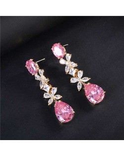 High Quality Wholesale Jewelry Elegant Petals Long Style Drop Copper Earrings - Pink