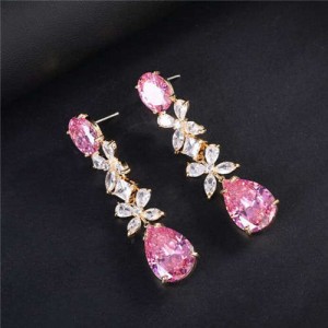 High Quality Wholesale Jewelry Elegant Petals Long Style Drop Copper Earrings - Pink