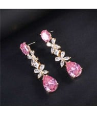 High Quality Wholesale Jewelry Elegant Petals Long Style Drop Copper Earrings - Pink