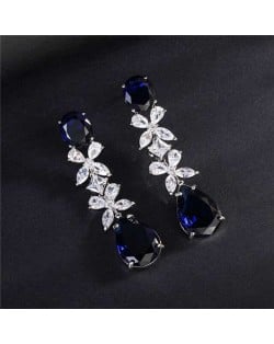 High Quality Wholesale Jewelry Elegant Petals Long Style Drop Copper Earrings - Ink Blue