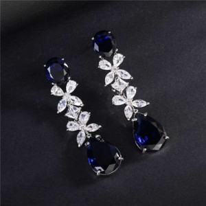 High Quality Wholesale Jewelry Elegant Petals Long Style Drop Copper Earrings - Ink Blue