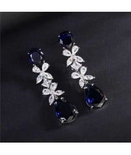 High Quality Wholesale Jewelry Elegant Petals Long Style Drop Copper Earrings - Ink Blue