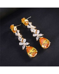 High Quality Wholesale Jewelry Elegant Petals Long Style Drop Copper Earrings - Yellow