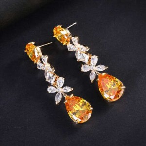 High Quality Wholesale Jewelry Elegant Petals Long Style Drop Copper Earrings - Yellow