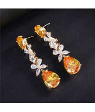High Quality Wholesale Jewelry Elegant Petals Long Style Drop Copper Earrings - Yellow