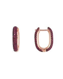 Wholesale Fashion Jewelry Simple Design Cubic Zirconia Inlaid Rectangle Copper Huggie Hoop Earrings - Red