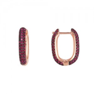Wholesale Fashion Jewelry Simple Design Cubic Zirconia Inlaid Rectangle Copper Huggie Hoop Earrings - Red