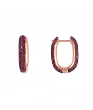 Wholesale Fashion Jewelry Simple Design Cubic Zirconia Inlaid Rectangle Copper Huggie Hoop Earrings - Red