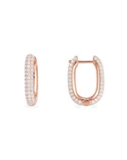 Wholesale Fashion Jewelry Simple Design Cubic Zirconia Inlaid Rectangle Copper Huggie Hoop Earrings - White