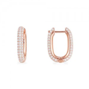 Wholesale Fashion Jewelry Simple Design Cubic Zirconia Inlaid Rectangle Copper Huggie Hoop Earrings - White