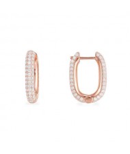 Wholesale Fashion Jewelry Simple Design Cubic Zirconia Inlaid Rectangle Copper Huggie Hoop Earrings - White