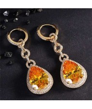 Bold Fashion Wholesale Jewelry Super Shining Cubic Ziconia Waterdrop Pendant Copper Earrings - Orange