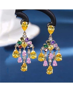 Bohemian Style Wholesale Jewelry Luxurious Bling Cubic Zirconia Tassel Copper Chandelier Earrings - Multicolor