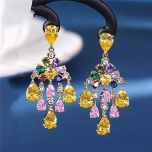Bohemian Style Wholesale Jewelry Luxurious Bling Cubic Zirconia Tassel Copper Chandelier Earrings - Multicolor