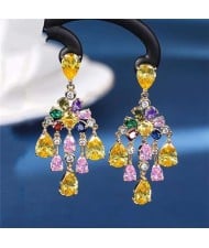 Bohemian Style Wholesale Jewelry Luxurious Bling Cubic Zirconia Tassel Copper Chandelier Earrings - Multicolor
