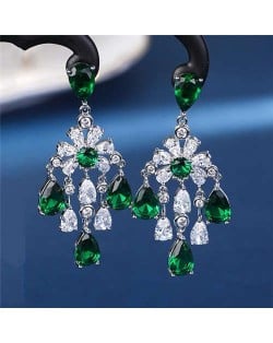 Bohemian Style Wholesale Jewelry Luxurious Bling Cubic Zirconia Tassel Copper Chandelier Earrings - Green