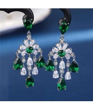 Bohemian Style Wholesale Jewelry Luxurious Bling Cubic Zirconia Tassel Copper Chandelier Earrings - Green