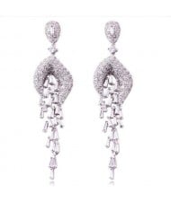 Luxurious Cubic Zirconia Wholesale Jewelry Wedding Fashion Long Dangle Copper Earrings - Silver