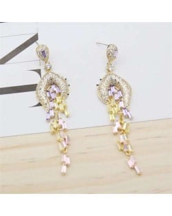 Luxurious Cubic Zirconia Wholesale Jewelry Wedding Fashion Long Dangle Copper Earrings - Golden