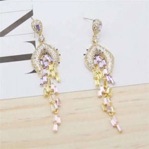 Luxurious Cubic Zirconia Wholesale Jewelry Wedding Fashion Long Dangle Copper Earrings - Golden