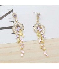 Luxurious Cubic Zirconia Wholesale Jewelry Wedding Fashion Long Dangle Copper Earrings - Golden