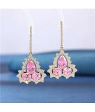 Wholesale Jewelry Elegant Design Gourd Shape Cubic Zirconia Dangle Earrings - Pink
