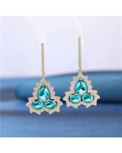 Wholesale Jewelry Elegant Design Gourd Shape Cubic Zirconia Dangle Earrings - Green